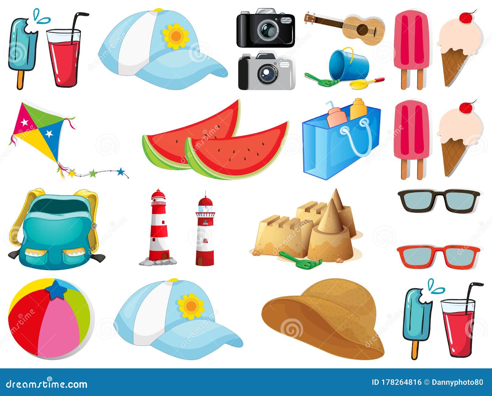 Large Set of Different Summer Objects on White Background Stock Vector ...