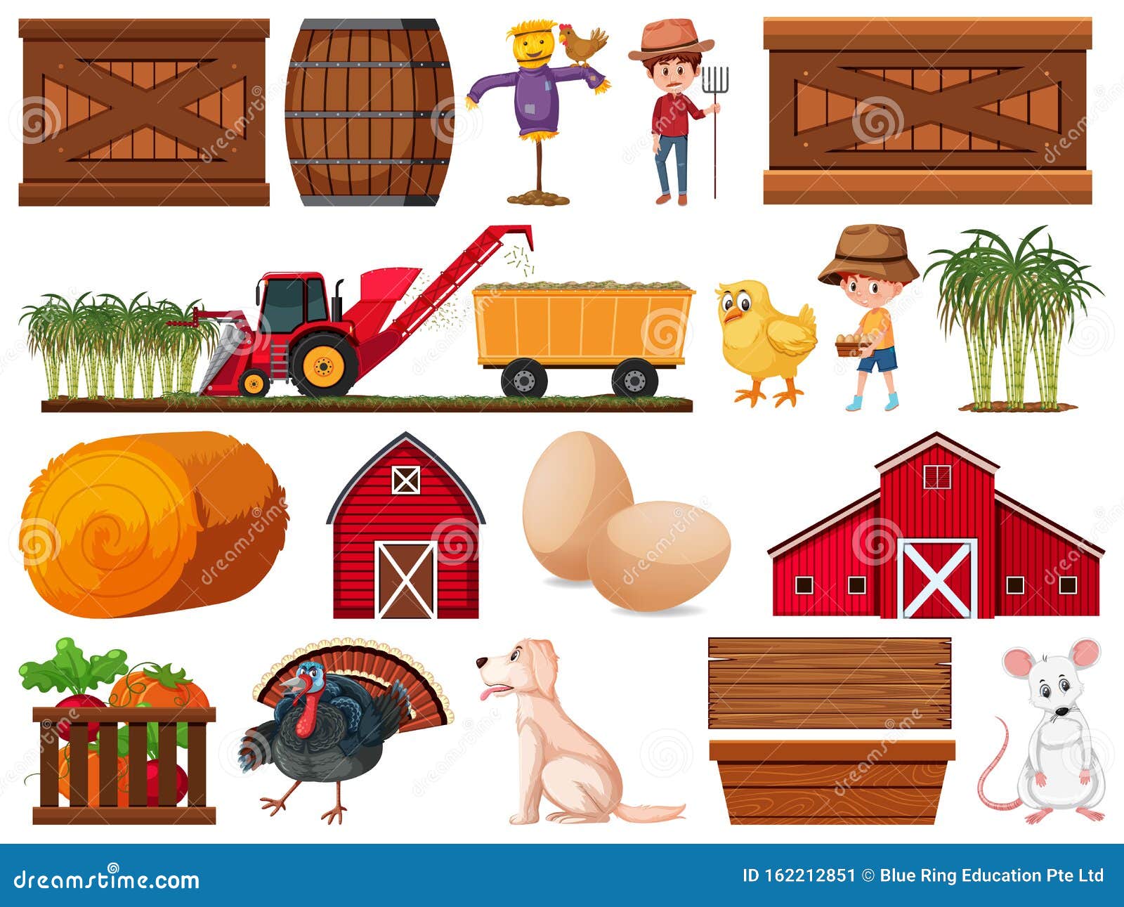 Large Set of Isolated Farm Objects Stock Vector - Illustration of ...