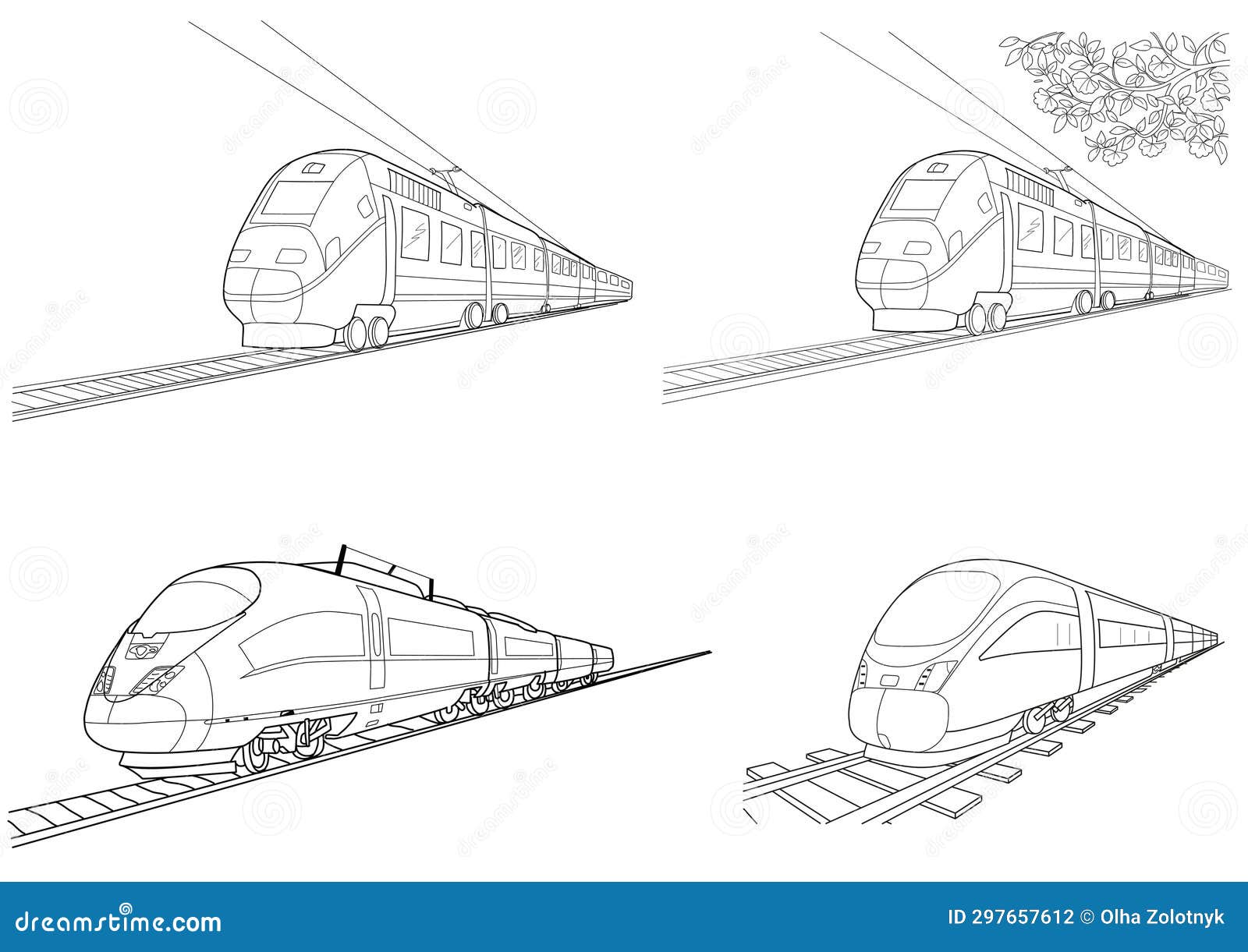 Large Set Vector High-speed Trains in Motion. White Background Stock