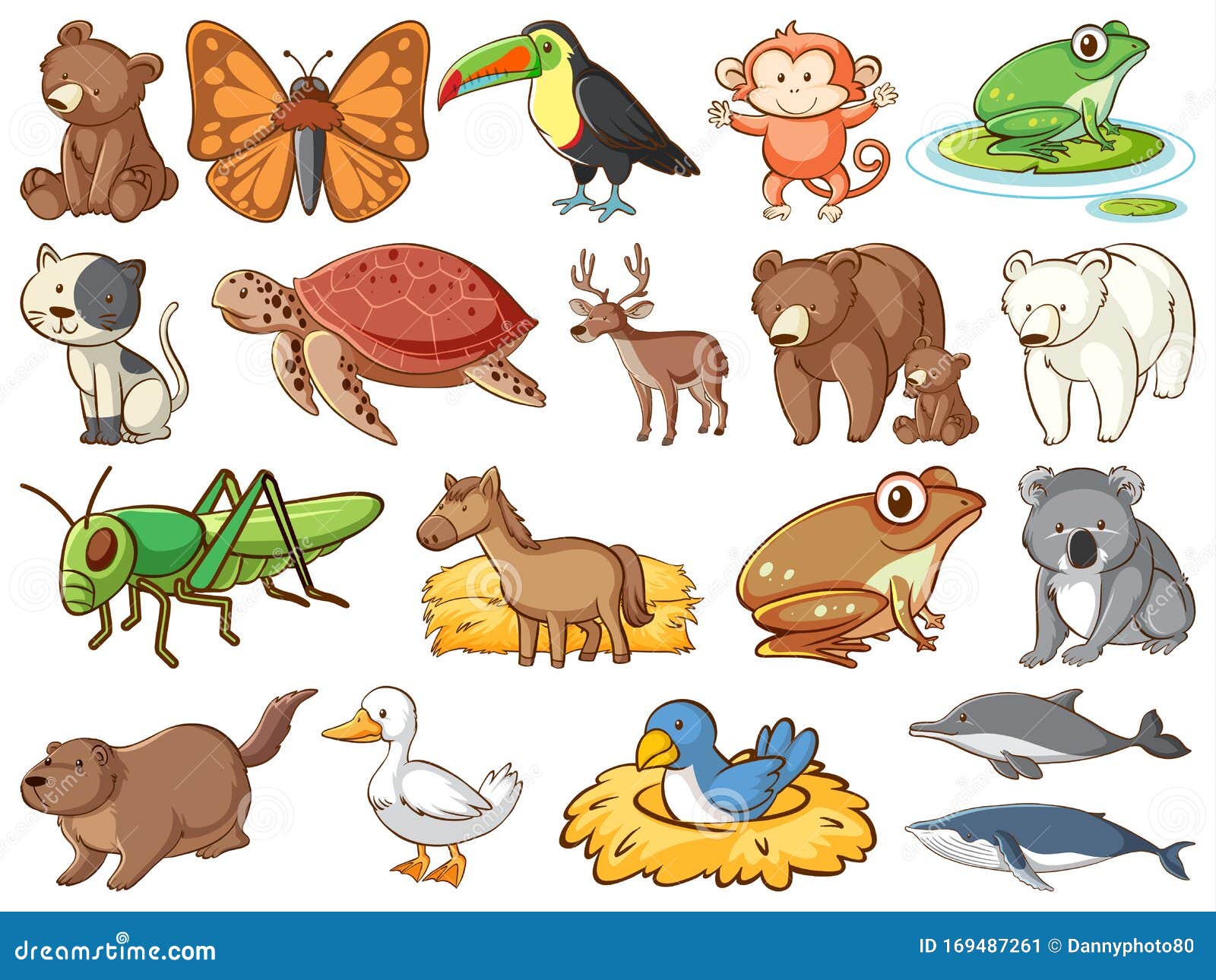 Large Set of Wildlife with Many Types of Animals Stock Vector