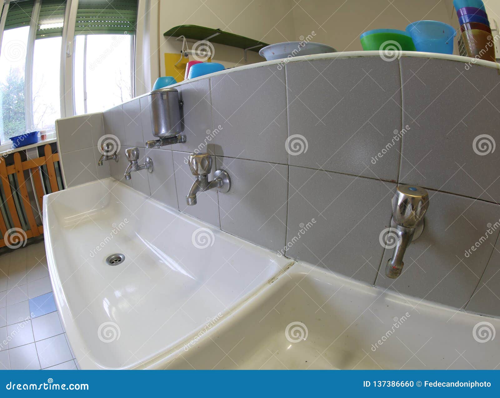 Large Sink of a School Bathroom Stock Photo Image of faucet, indoor