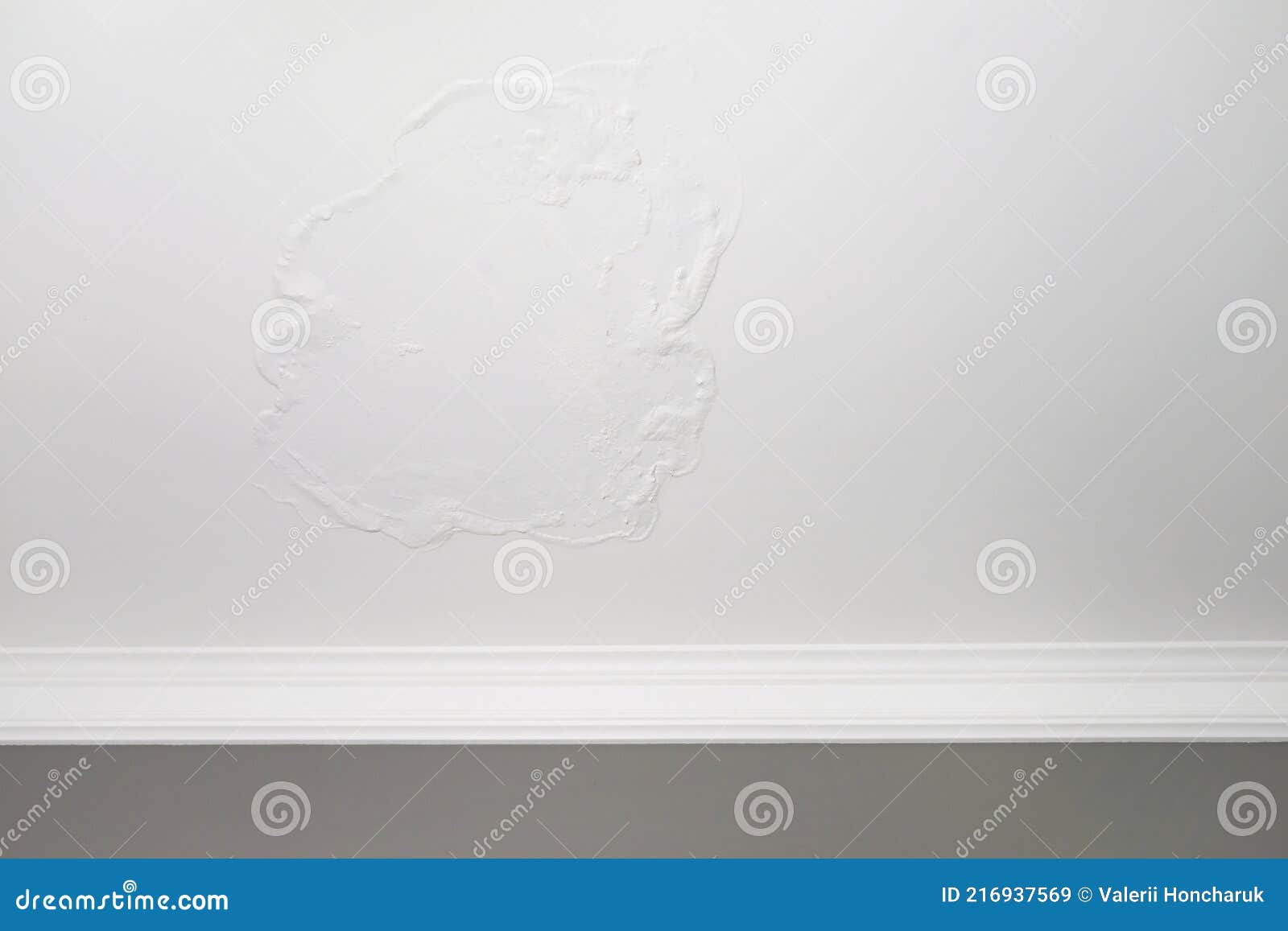 Large Spots and Cracks on the Bathroom Ceiling after Flooding Stock