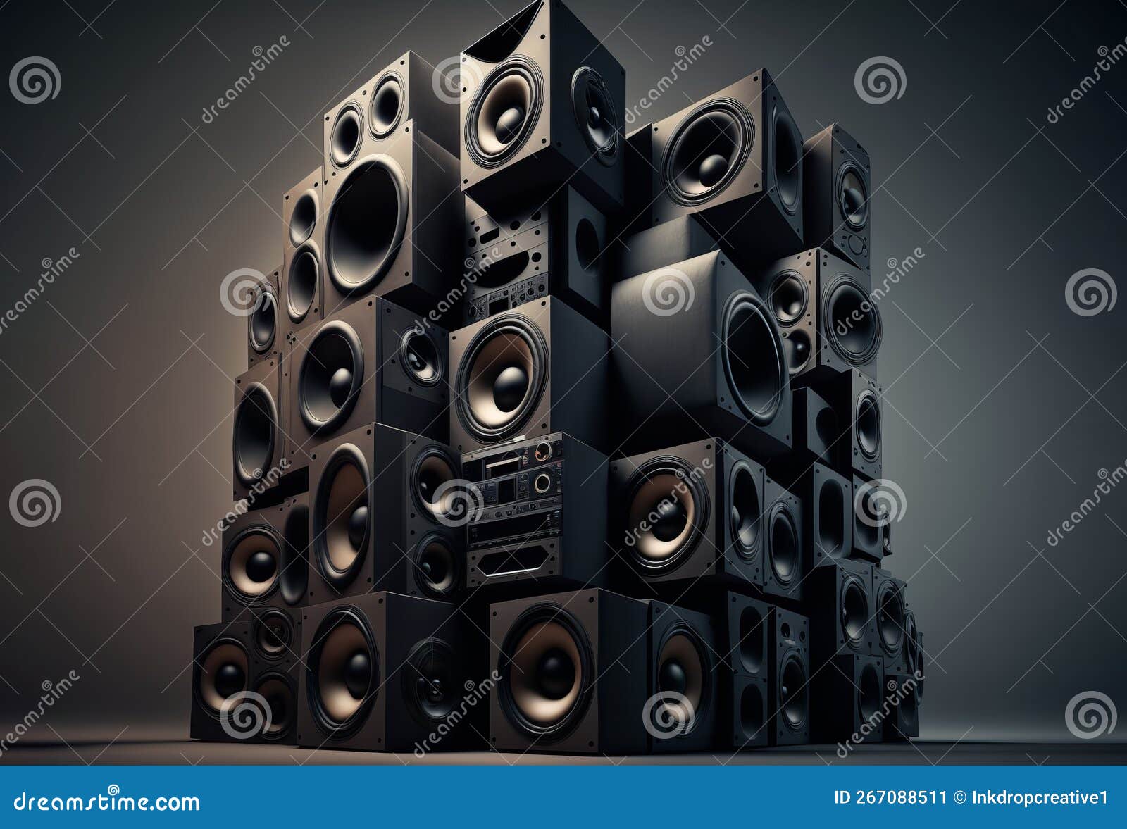 A Large Stack of Music Audio Speakers. Generative Ai Stock Illustration Illustration of music