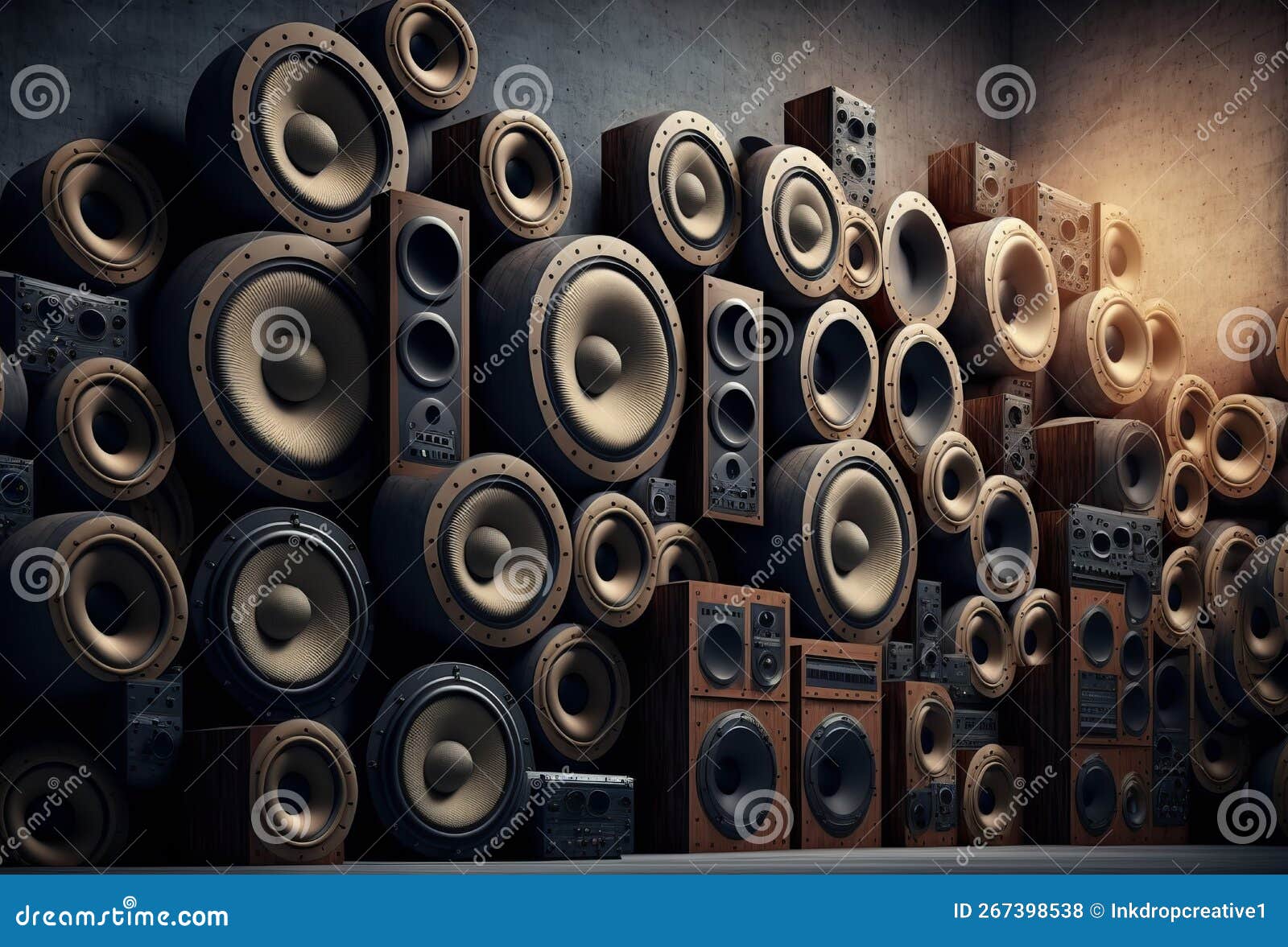 A Large Stack of Vintage Music Audio Speakers. Generative Ai Stock