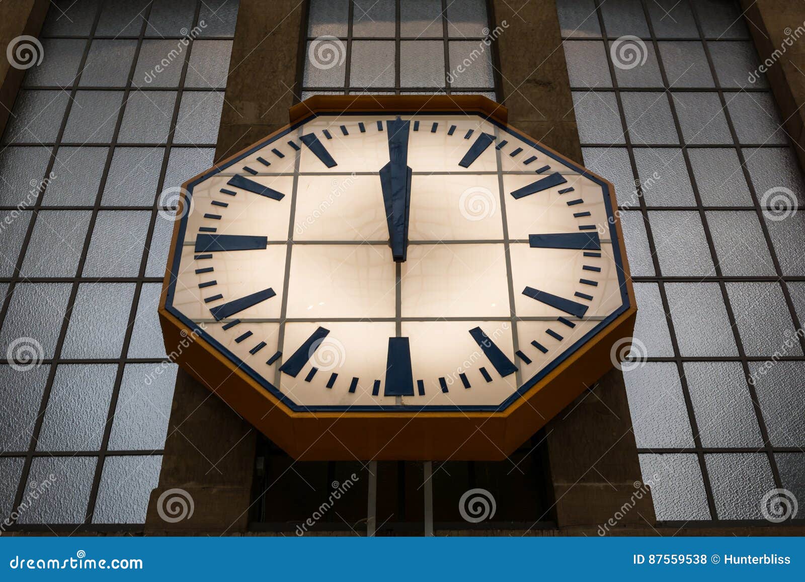 Large Stone Wall Clock Windows Glass Train Station Hands Midday Stock