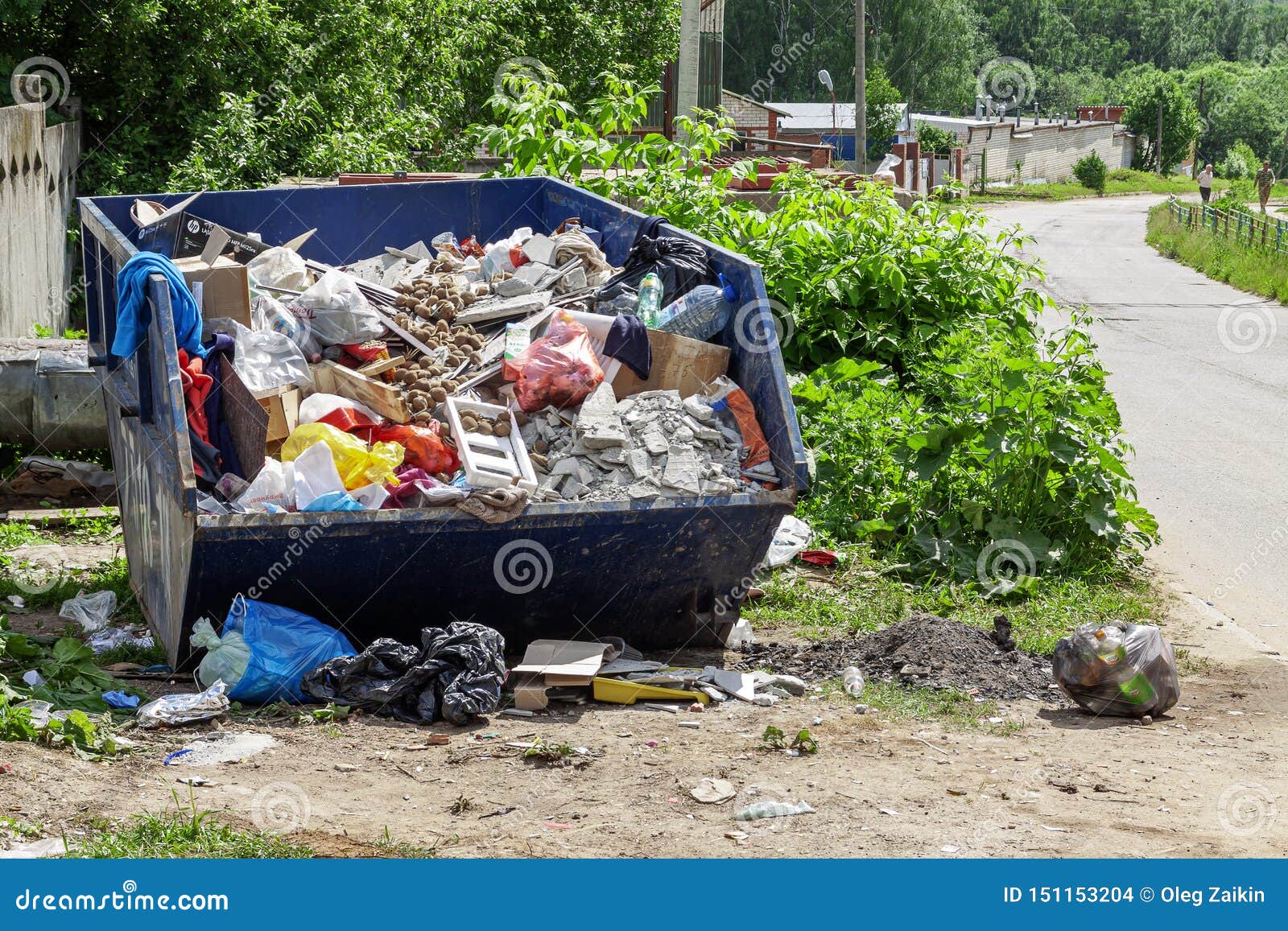 A Large Trash Can with Garbage Stands on the Street Editorial Stock Image -  Image of dumpster, collect: 151153204