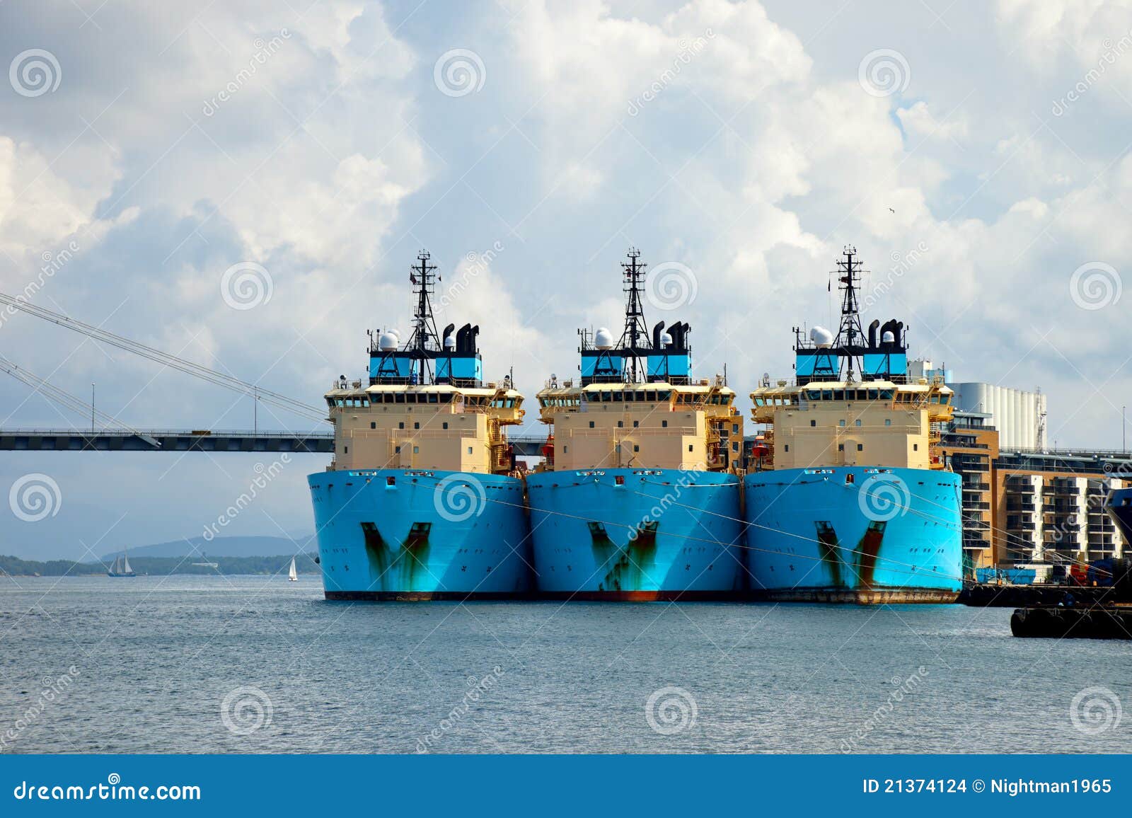 Large tugs in port. Three large tugs berth in the port of Stavanger, Norway.