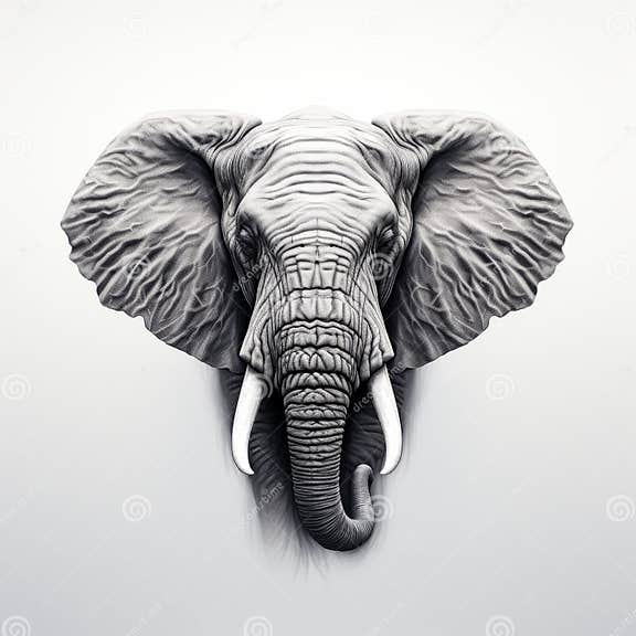 Realistic Black and White Elephant Portrait Tattoo Drawing Stock ...
