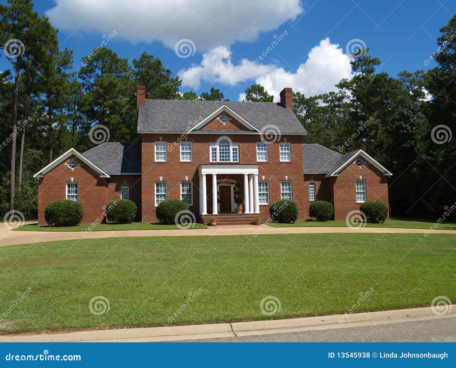 Large Two  Story  Brick  Residential Home  Stock Photo Image 