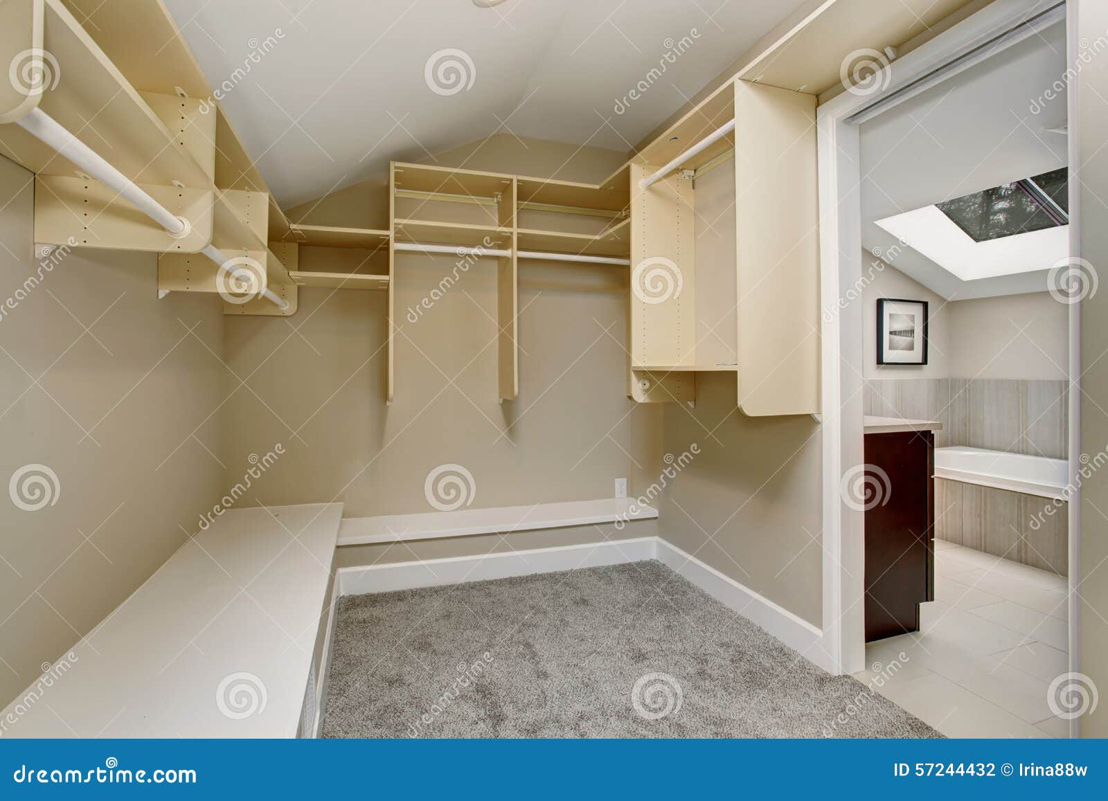 Large Walkin Closet with Carpet. Stock Photo Image of house, room