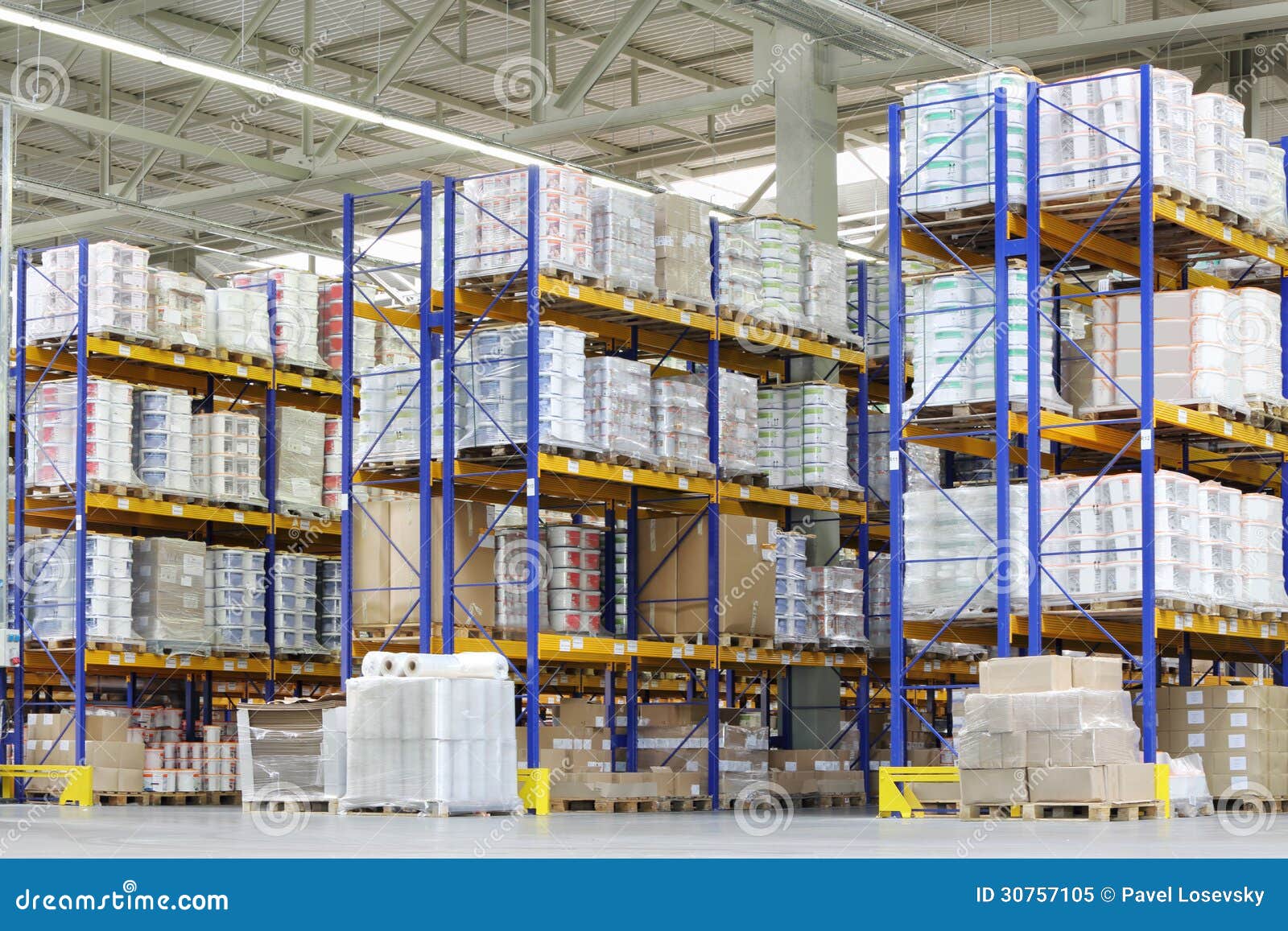 Large Warehouse with Lots of Tall Shelves Stock Image Image of
