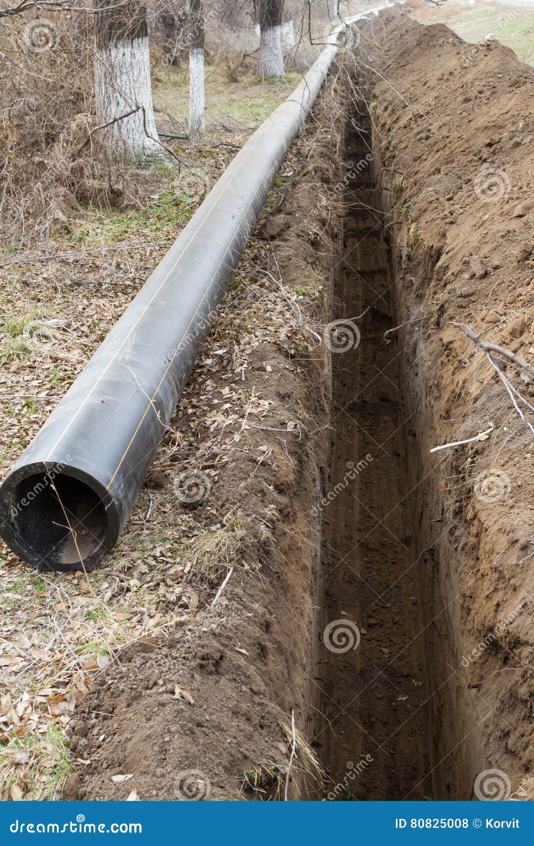 Large Water Pipe in a Deep Trench Stock Photo Image of open, road