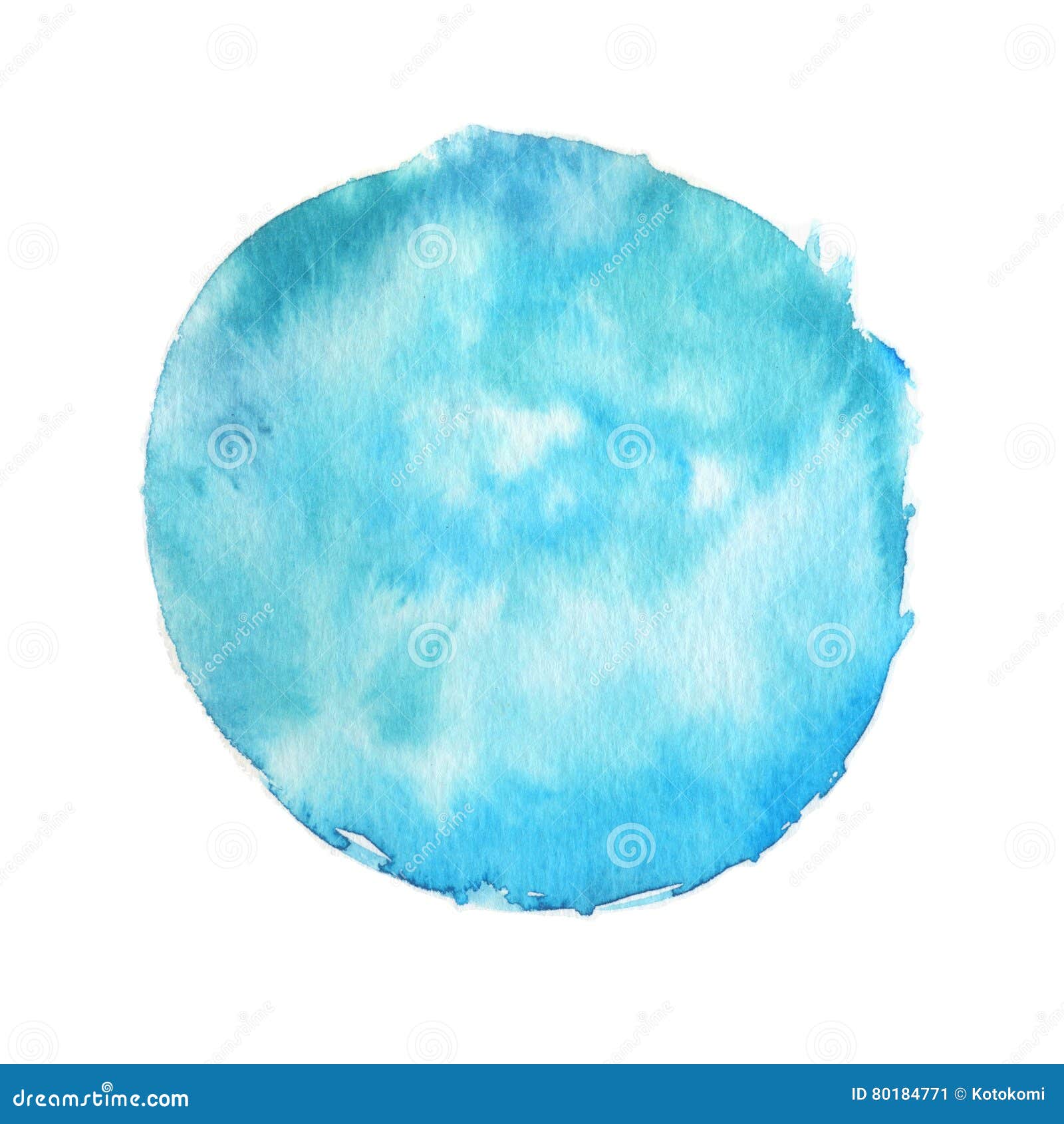 large watercolor stain with paint texture  on white background. saturated turquoise color. hand drawn backdrop