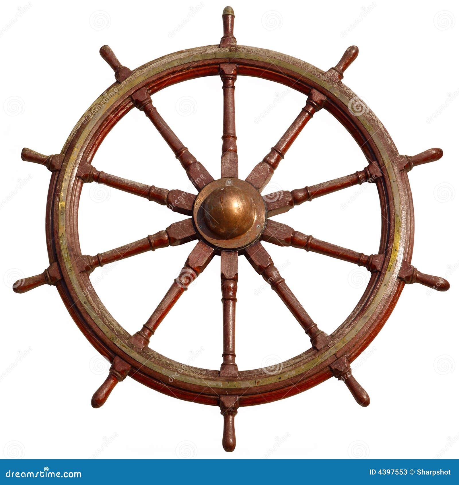 Large wooden ship wheel. stock image. Image of navy ...