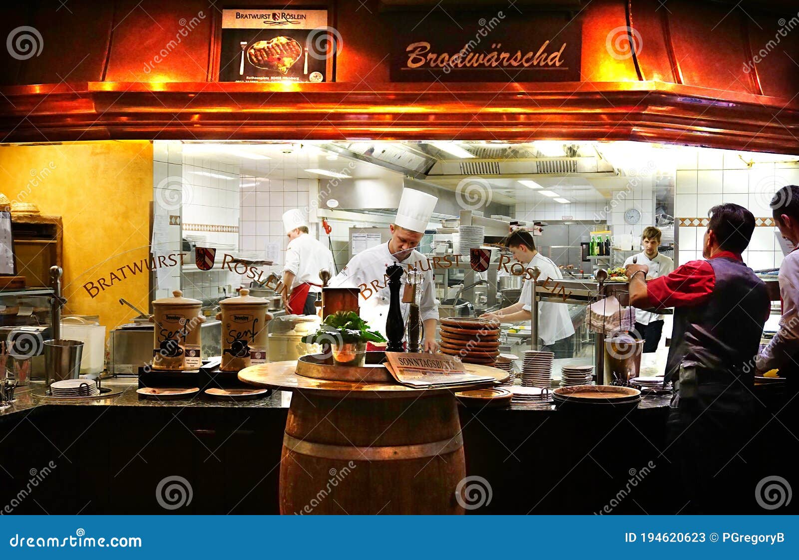 Largest Sausage Restaurant Open Kitchen with Chef Editorial Stock Photo