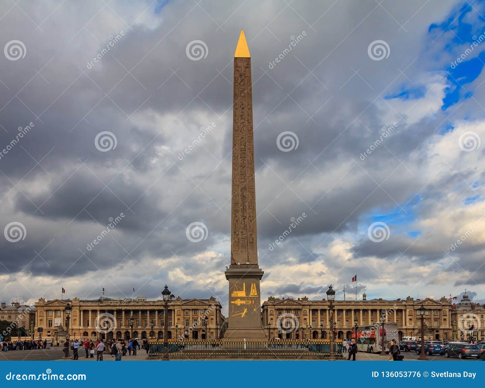 The Largest Square Of Paris Place De La Concorde With The Egyptian Obelisk Of Luxor And Arc Du Triompe In The Champs Elysees In Editorial Photo Image Of Gold Hieroglyph