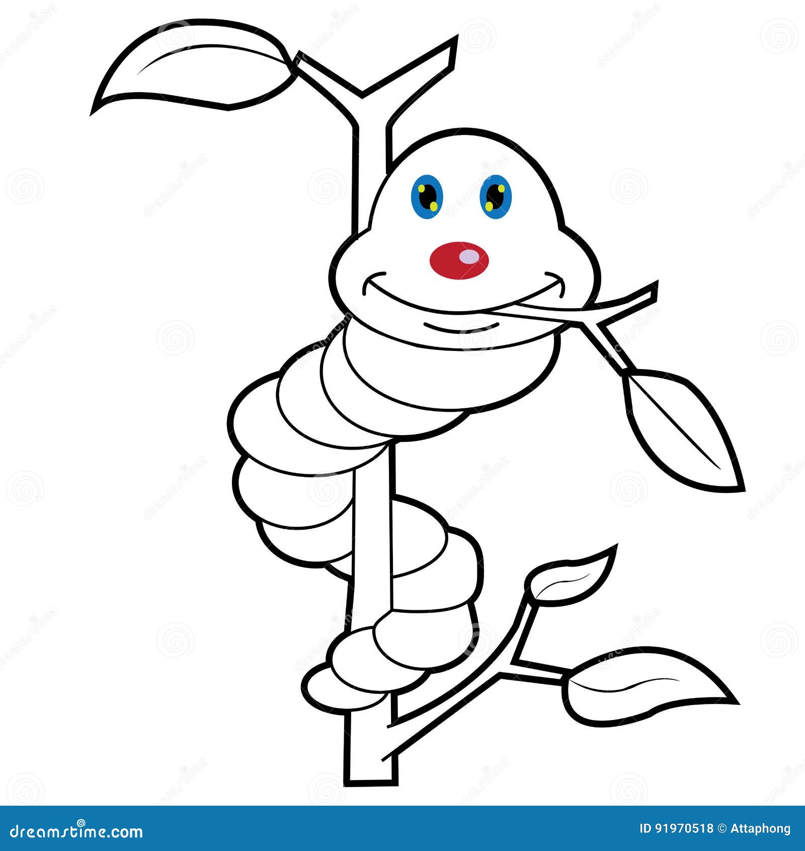 larva worm and apple cartoon coloring page for toddle