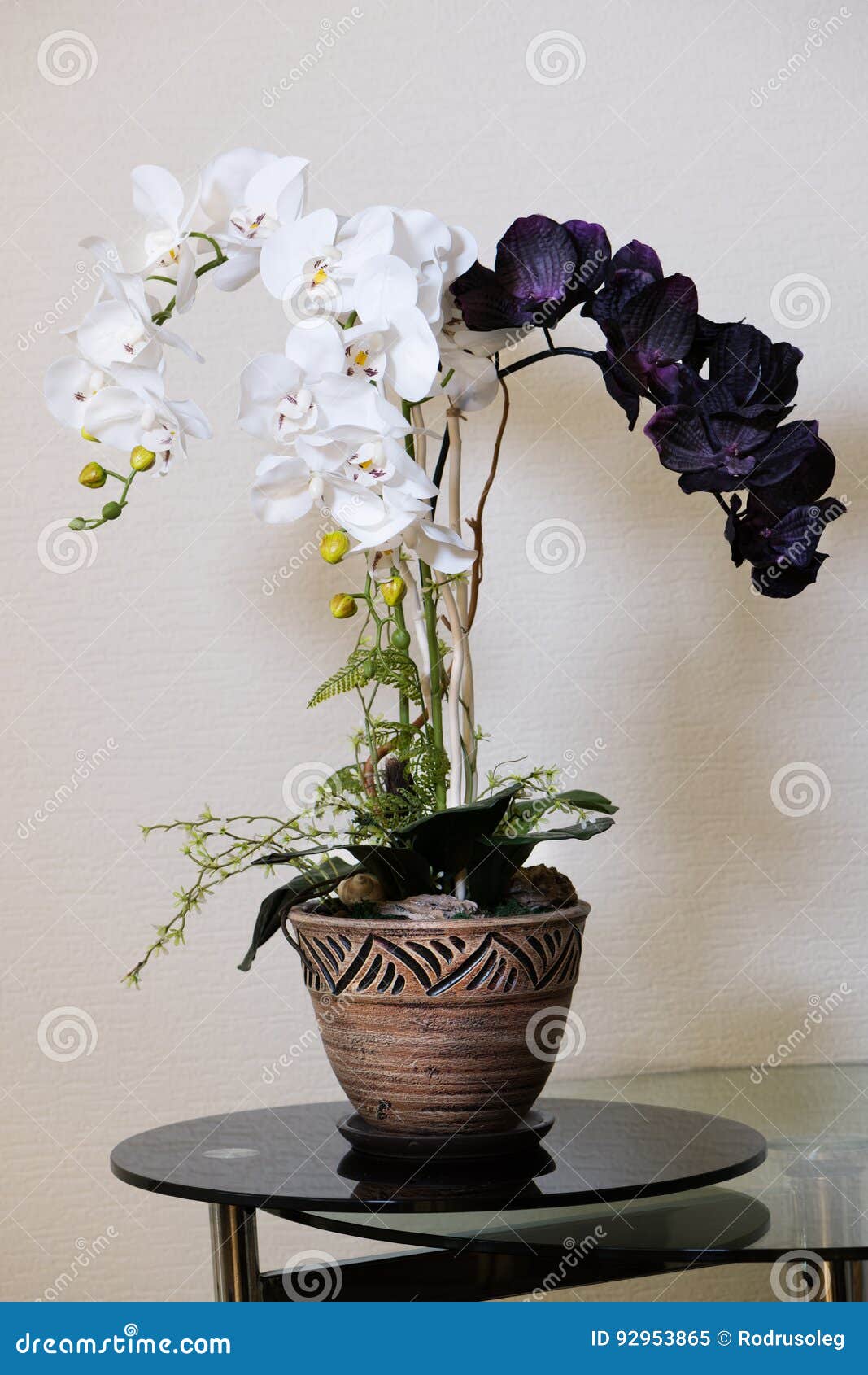 Las Orquídeas Artificiales Florecen En Maceta Vieja De La Moda En