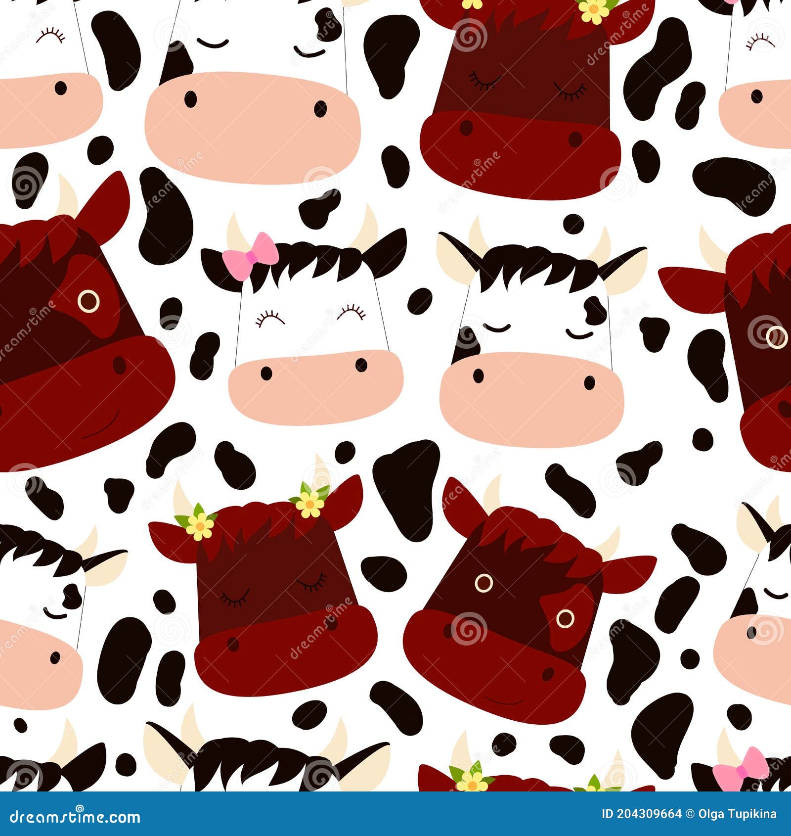 Las Vacas Lindas Divertidas Con Arcos Y Terneros De Flores Diseñados Por  Completo El Modelo Seamless. Ilustración del Vector - Ilustración de toro,  festival: 204309664