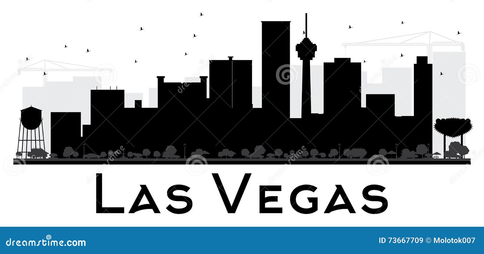 Las Vegas City Skyline Horizontal Banner. Black And White