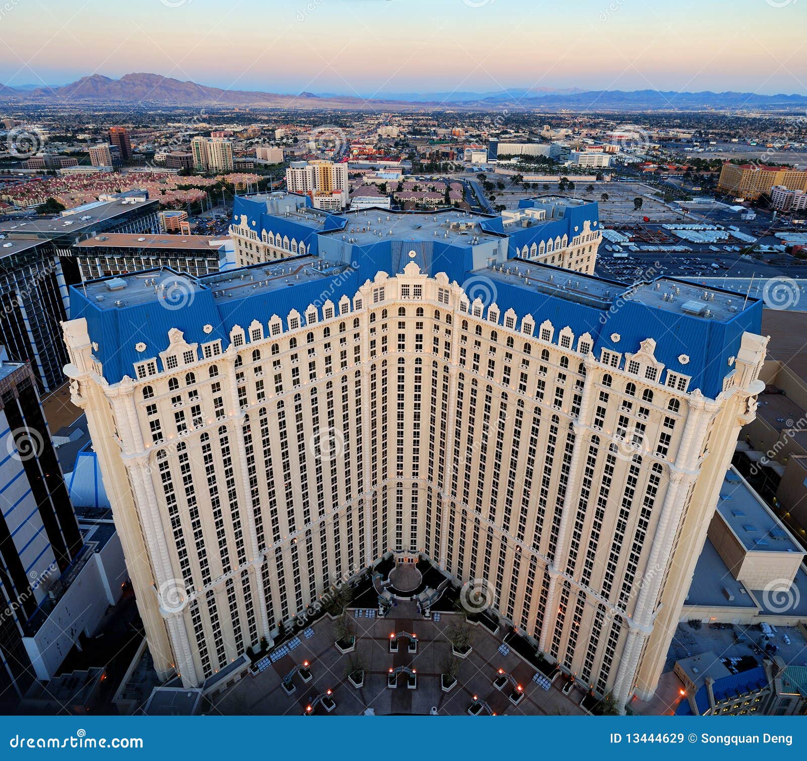 Aerial view of Paris Hotel and Casino the Strip, Las Vegas, Nevada