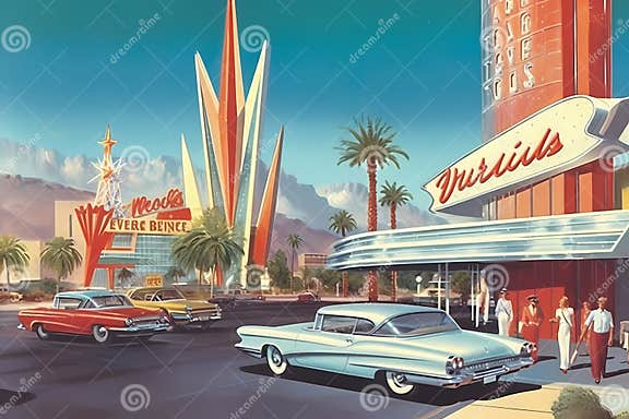 Las Vegas Postcard Retro Vintage Concept Ai Generated Art Stock Illustration Illustration of