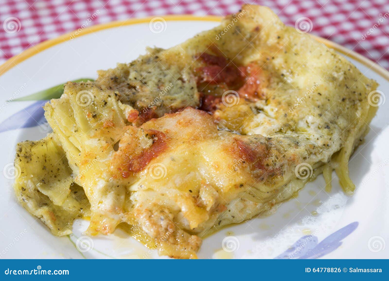 Lasagna at the basil pesto stock photo. Image of italy 64778826