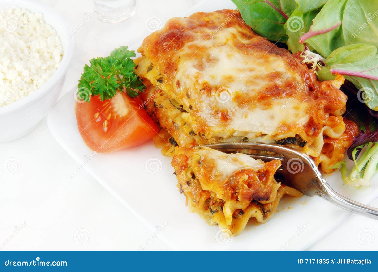 Lasagna with Salad stock image. Image of dinner, vegetarian 7171835