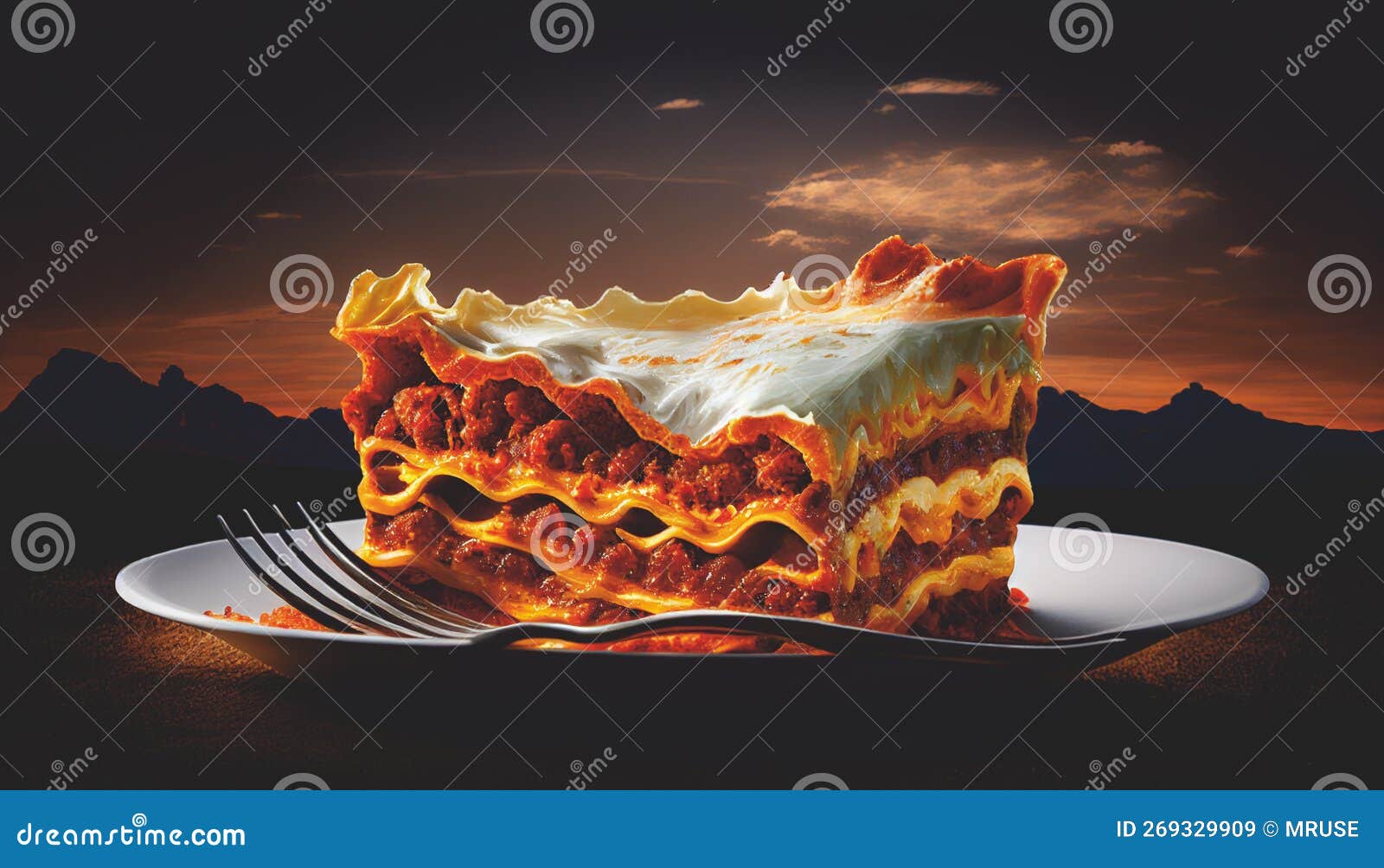 lasagna on table created with generative ai technology