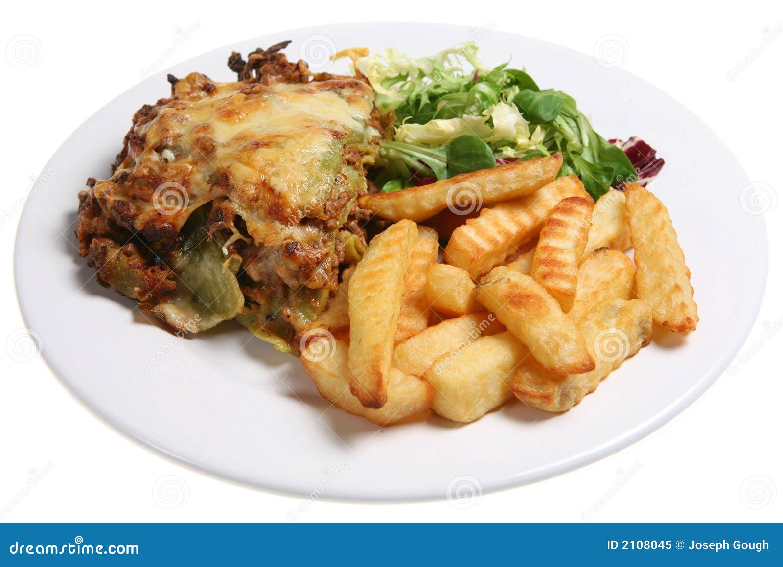 Lasagne & Chips stock image. Image of ceramic, meal 2108045