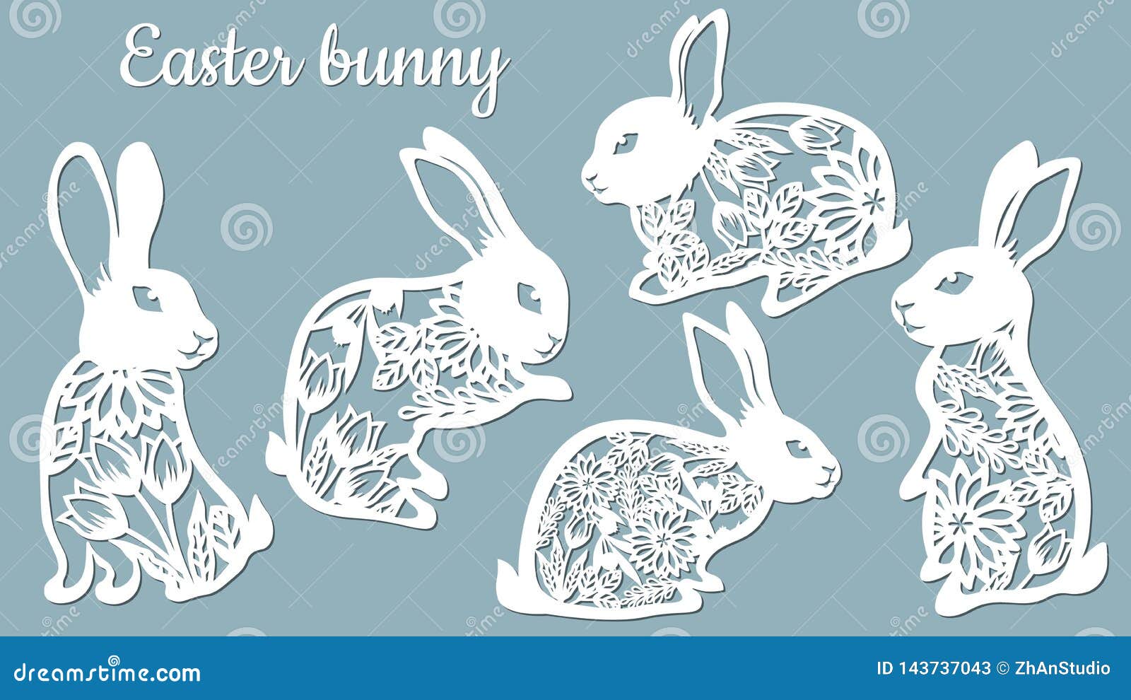 laser cut easter bunny rabbit. floral fancy hare with laser cut pattern for die cutting. laser cutting rabbit template