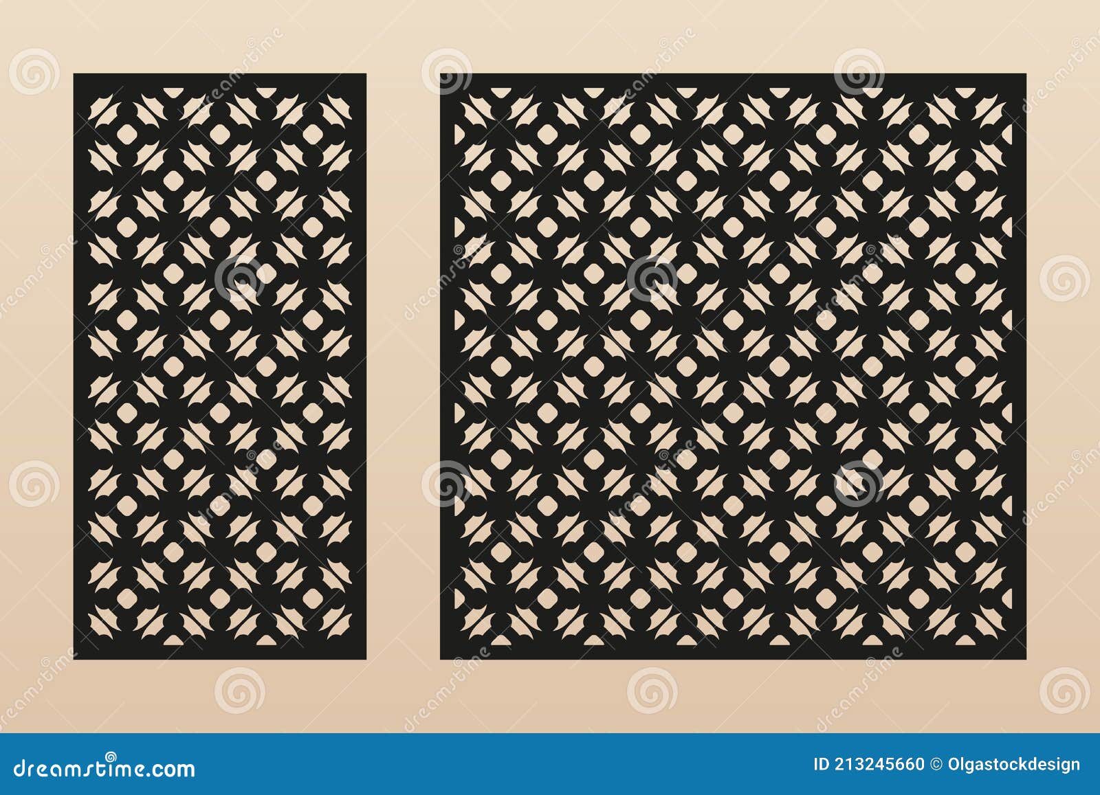 Laser Cut Panel Set. Floral Grid Pattern. Vector Template. Aspect Ratio