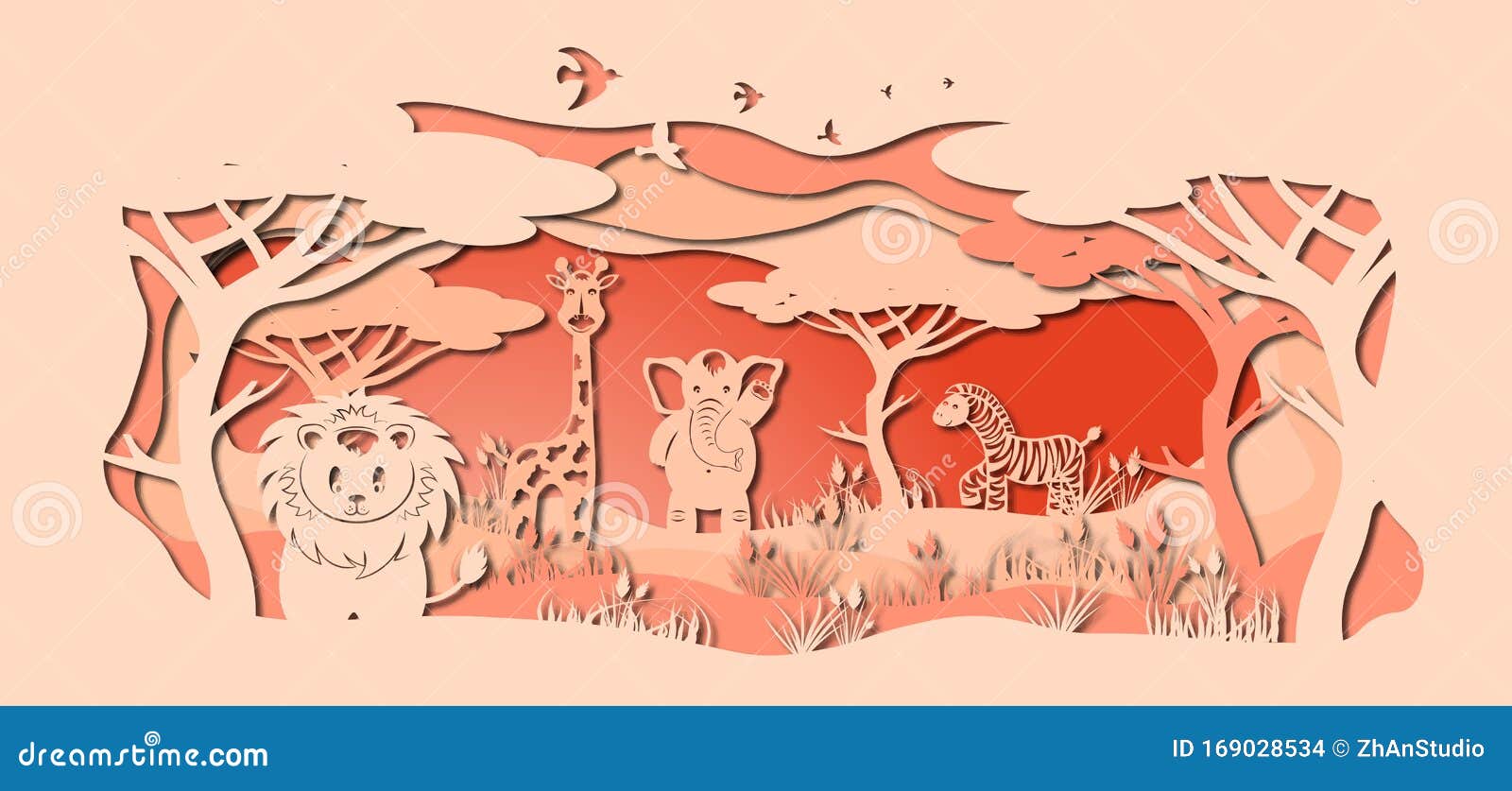 laser cut paper, template for diy scrapbooking. lion, giraffe, elephant, zebra. animals, mammals, wildlife, bird, tree, grass,