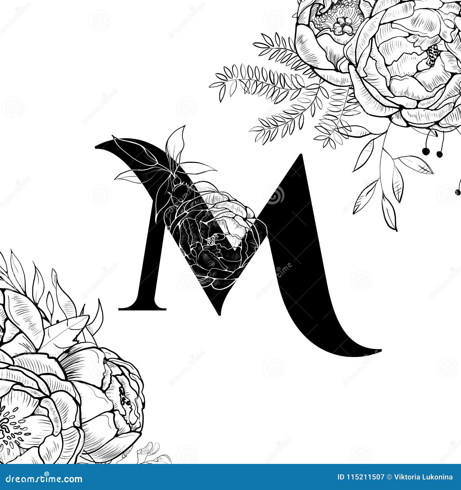 Flower Alphabet Letter M Pattern Stock Vector Illustration Of Love