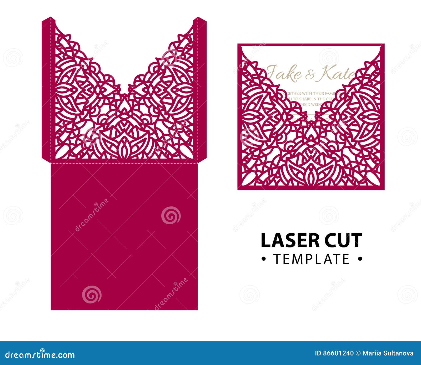 Laser Cut Vector Envelope Card Template with Abstract Ornament. Stock