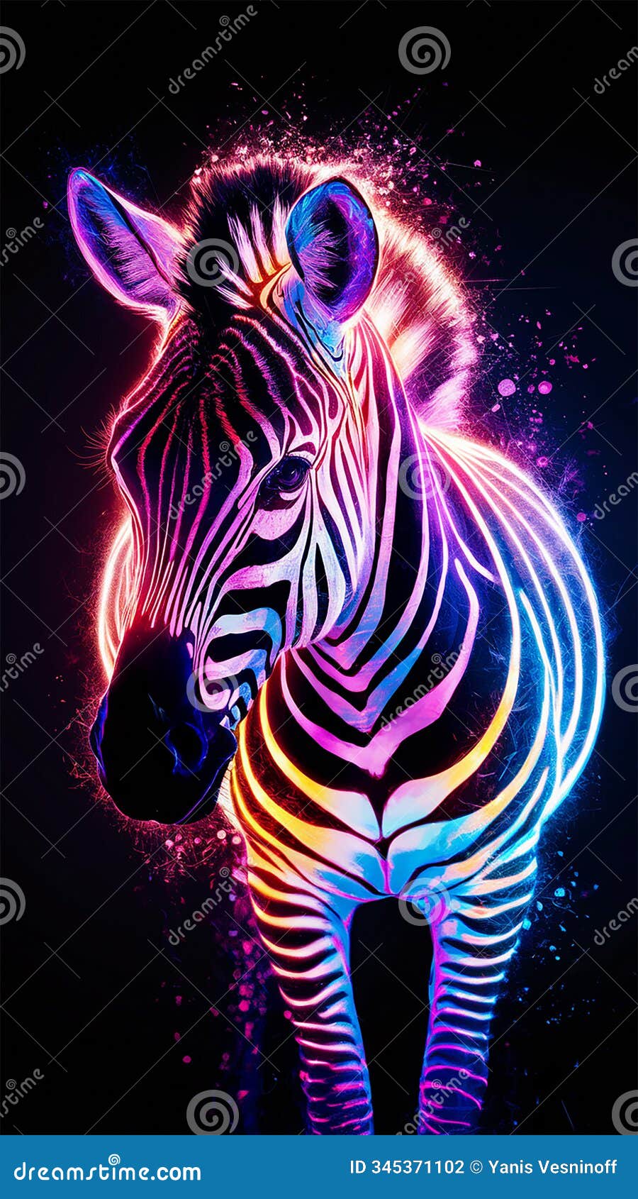 this laser exploded  hologram in 3d image showcases an artistic and vibrant depiction of a zebra
