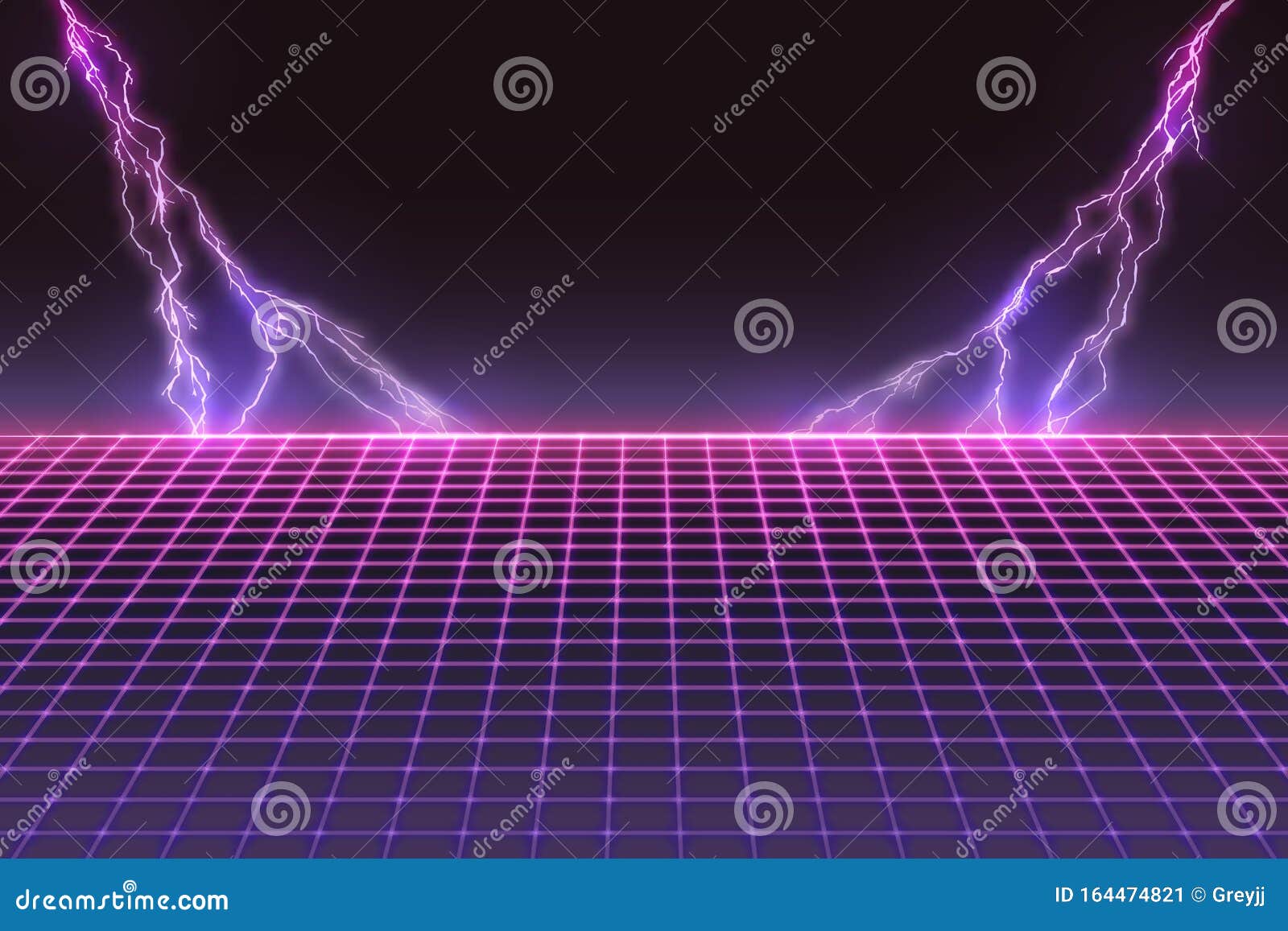 laser grid with bolts of lightning. retro futuristic template in 80s style