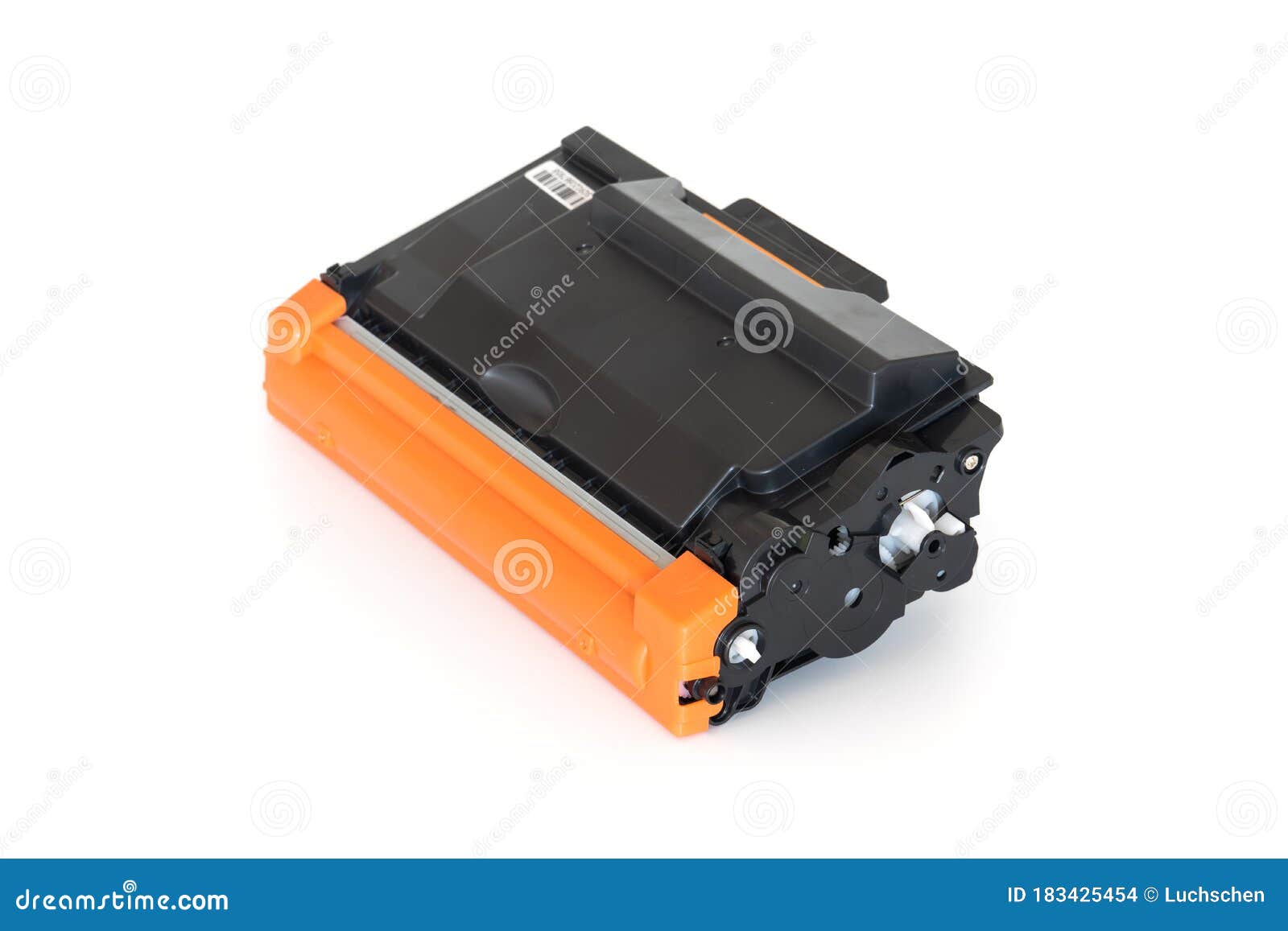 Laser Printer Drum and Toner Cartridge on White Background Stock Photo