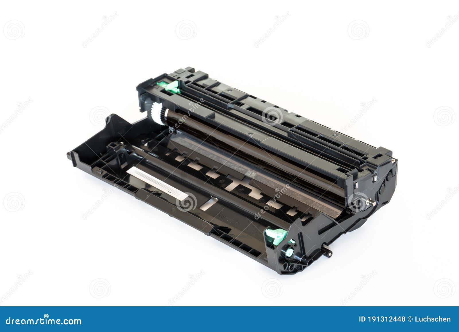 Laser Printer Drum and Toner Cartridge on White Background Stock Photo
