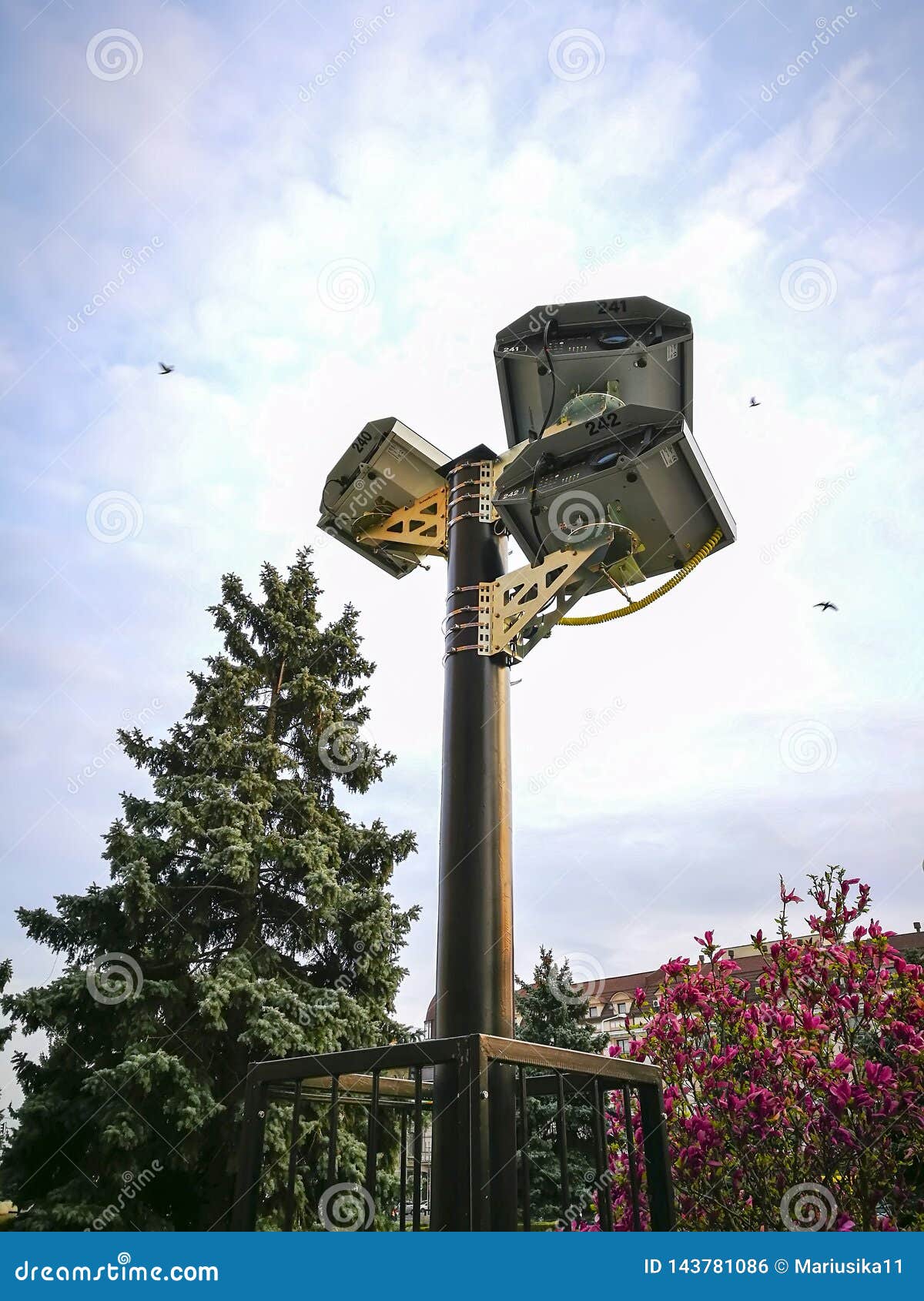 laser projection equipment mounted on a pole