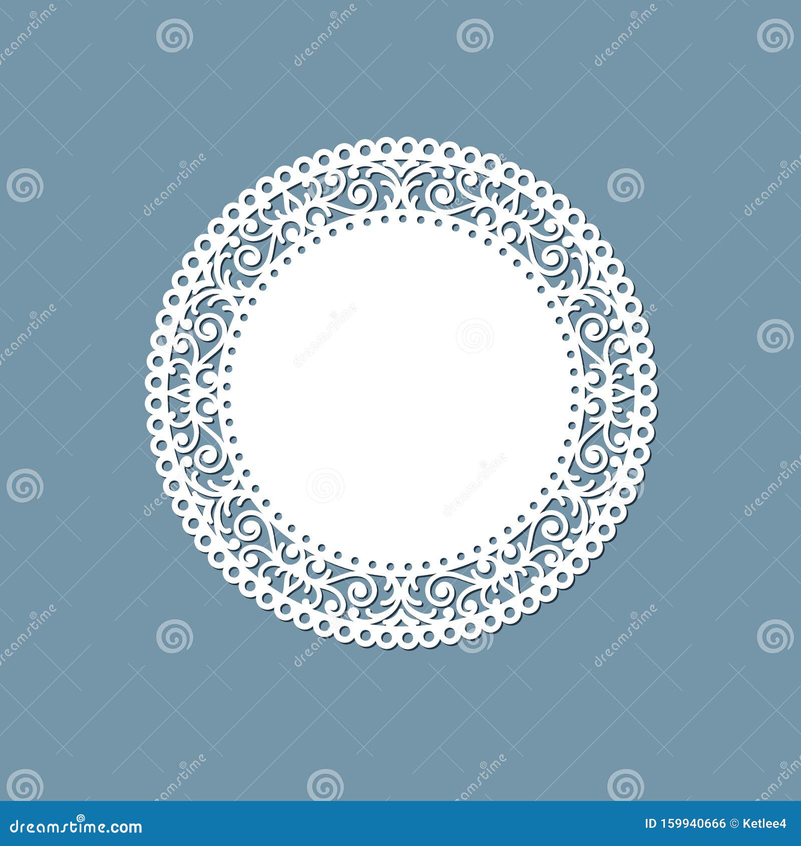 lasercut lace doily  round pattern ornament template mockup of a round white lace doily napkin lasercut frame  
