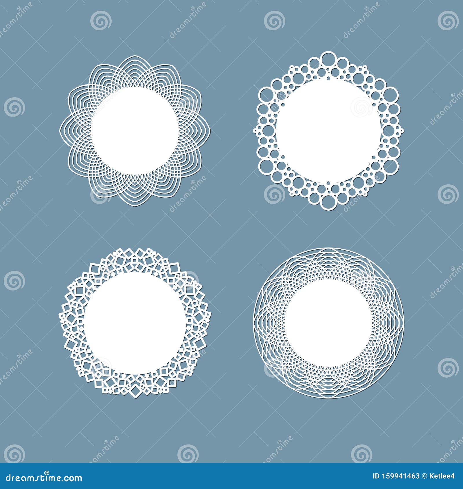 lasercut lace doily  round pattern ornament template mockup of a round white lace doily napkin lasercut frame set 