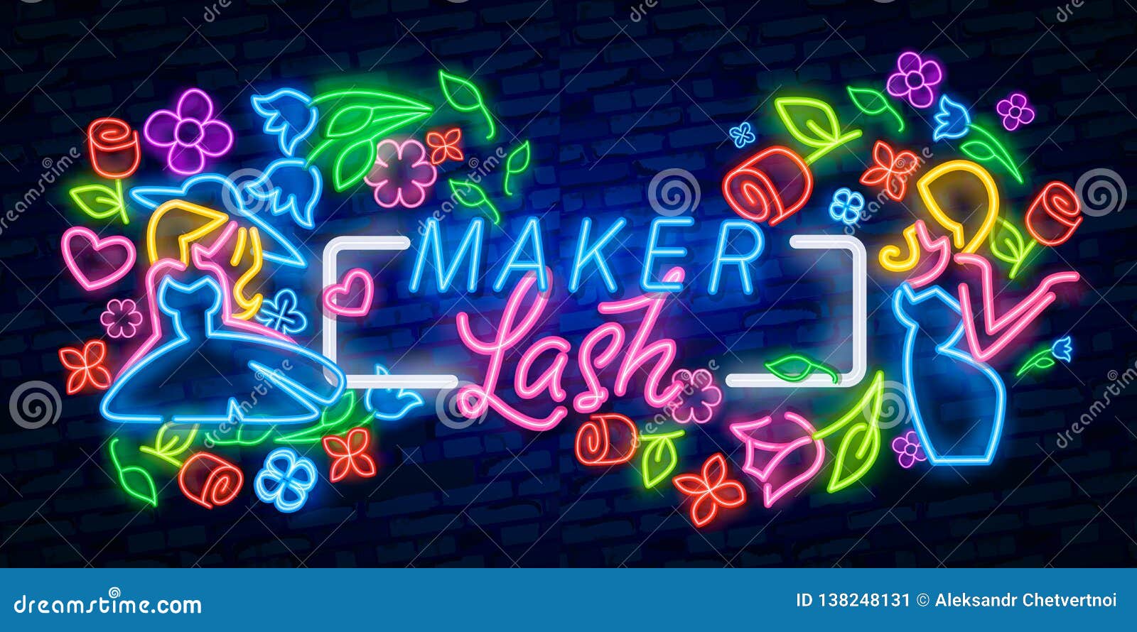 Lash Maker Lettering Logo Design Lash Maker Neon Sign Vector