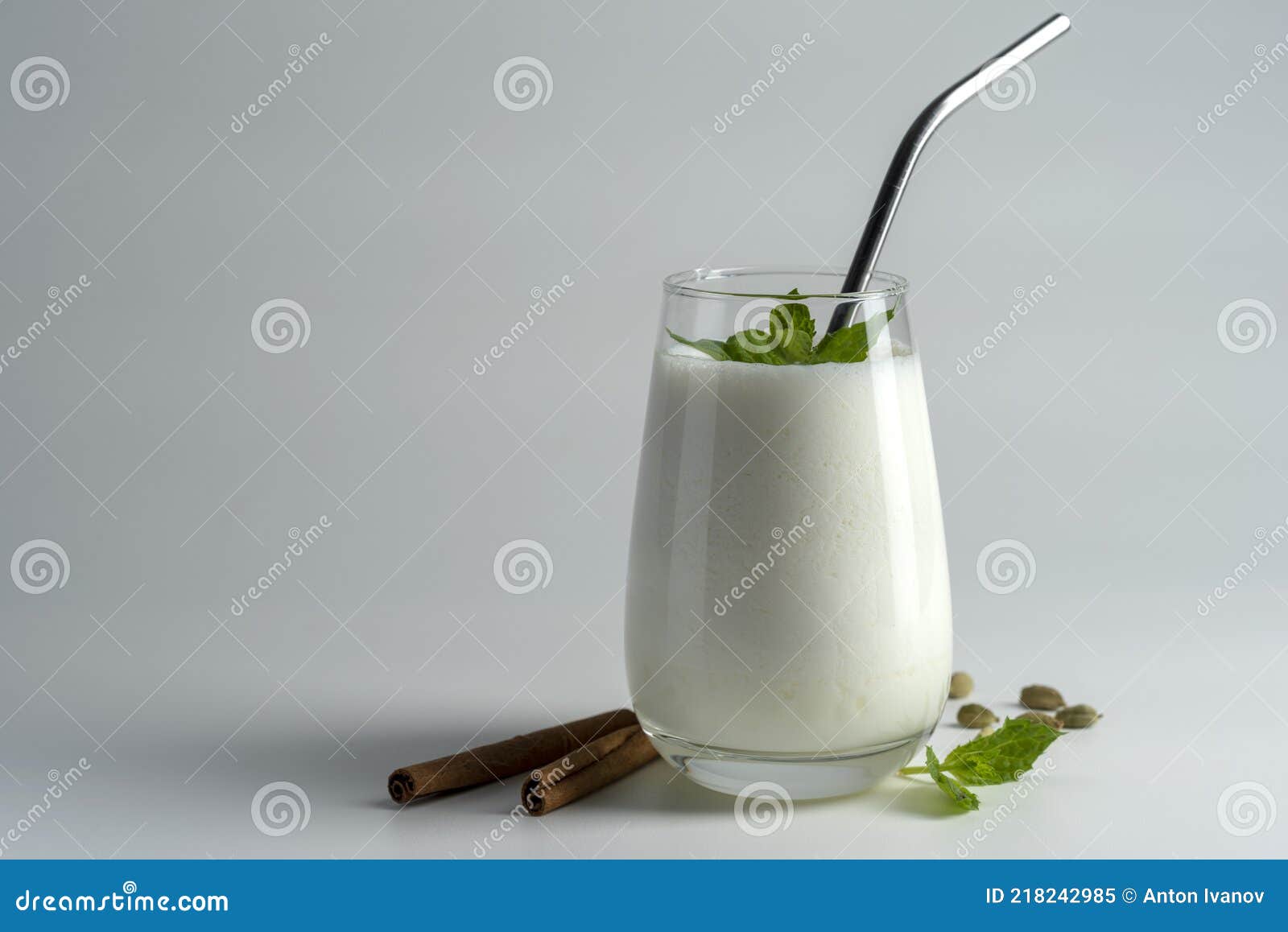 Lassi, Lassie Indian Yogurt Drink with Spice on White Background