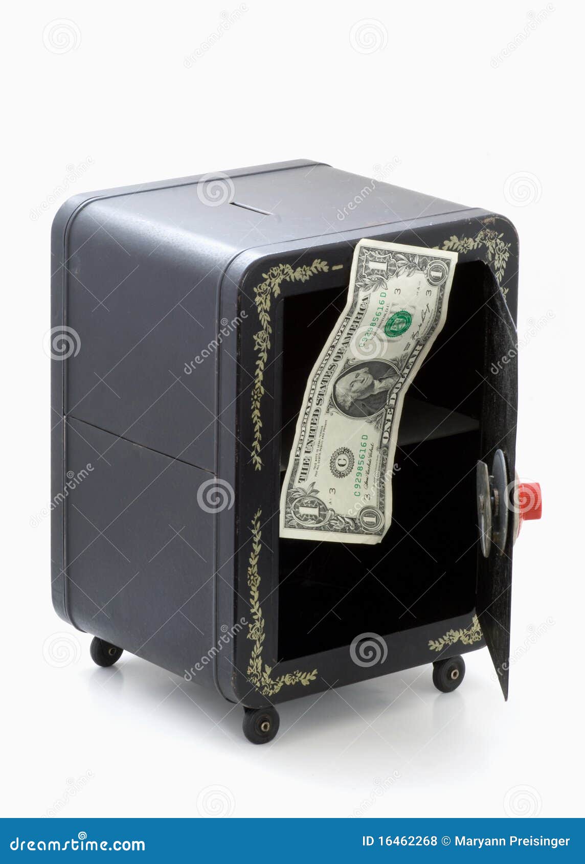 Last Dollar in Open Empty Combination Toy Bank Stock Photo Image of