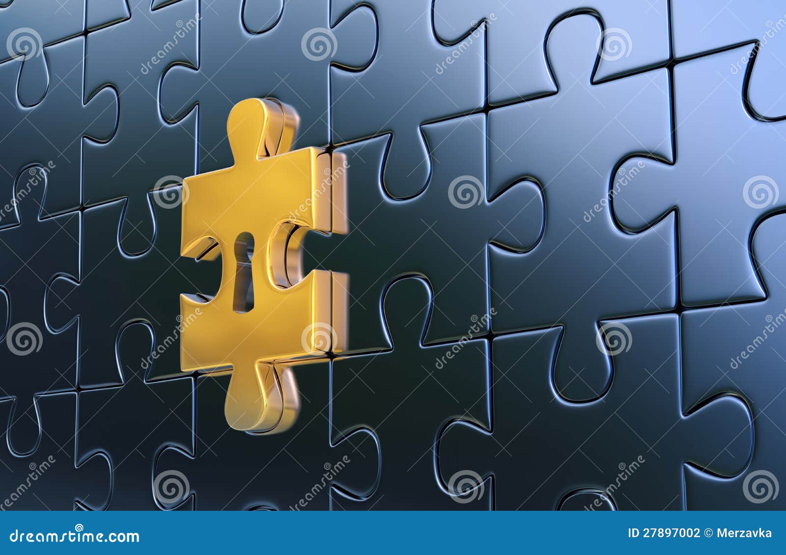 Last Golden Piece of Metallic Puzzle with Keyhole Stock Photo Image