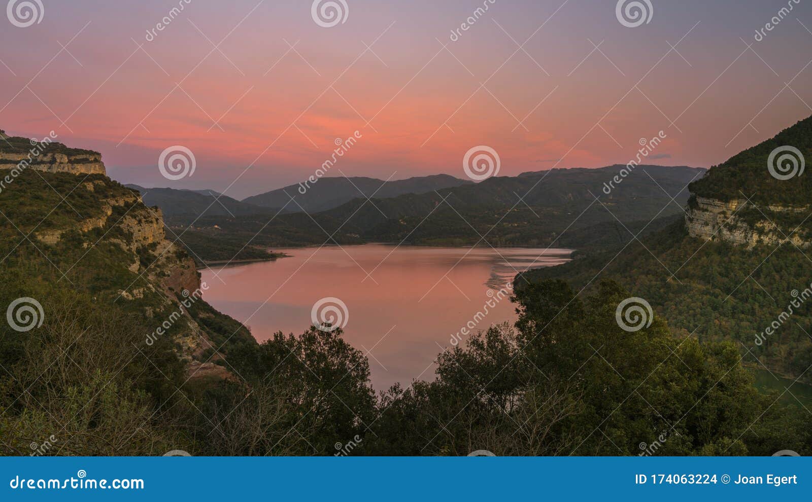 last lights after sunset at sau reservoir catalonia