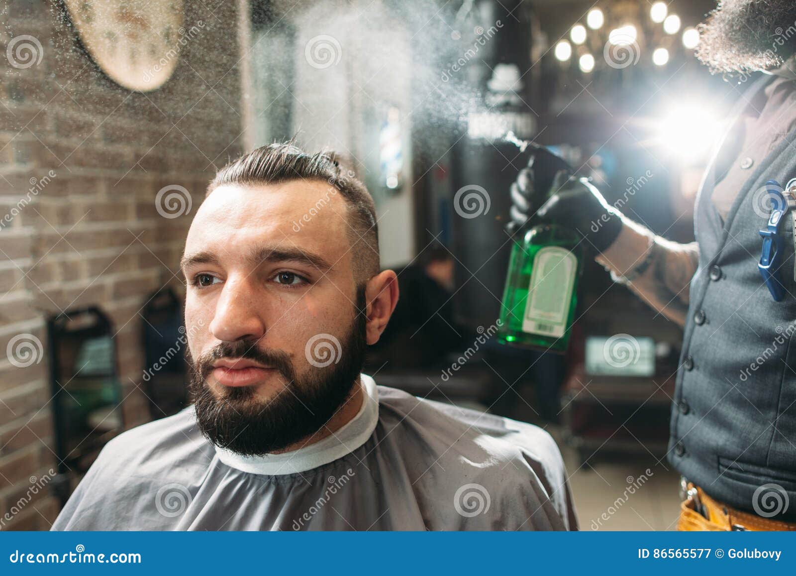 Last Step Of Haircut Barber Spray Client Stock Image Image Of