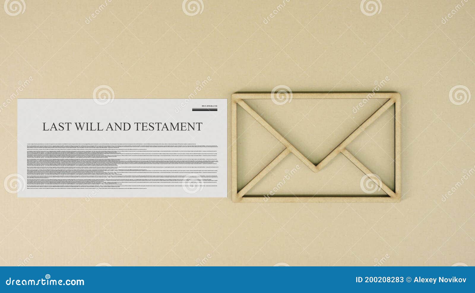 Last Will and Testament and the Envelope Icon on Cardboard Background