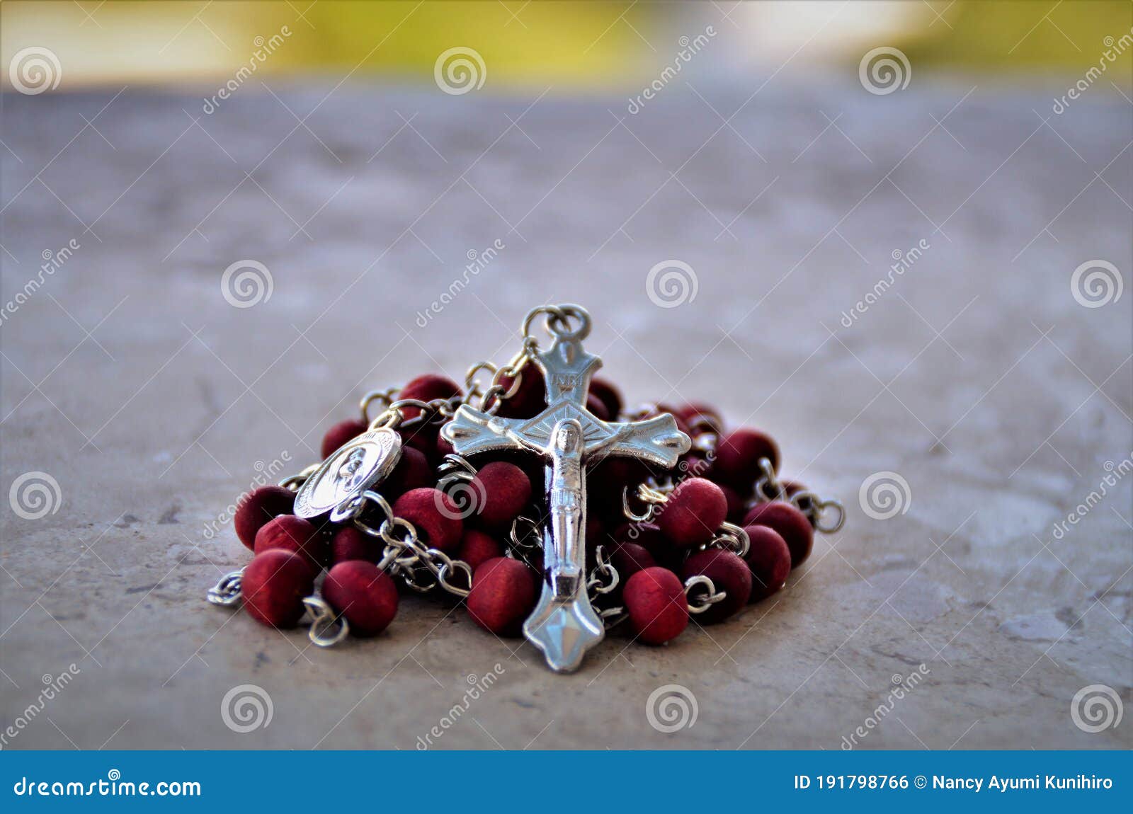 Rosary with Red Polka Dots and Silver Crufix Stock Photo - Image